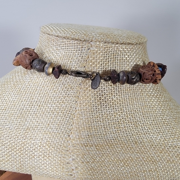 Chico's Stone Bead Medallion Earth Tones Pendant Necklace - Picture 8 of 17